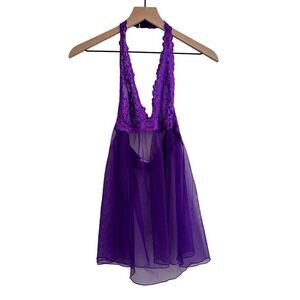 Victoria's Secret Small Purple Lace Lingerie Slip Dress Halter Style Open Back